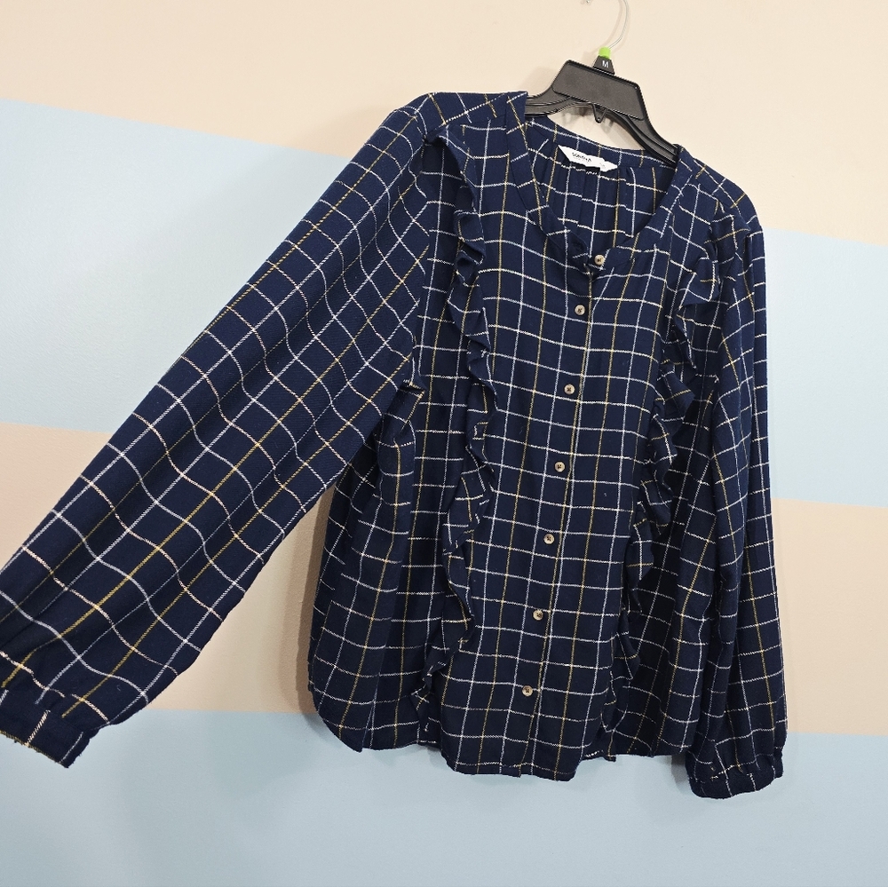 Sonoma Blue Checkered Ruffle Button-Down Shirt - Picture 4 of 8